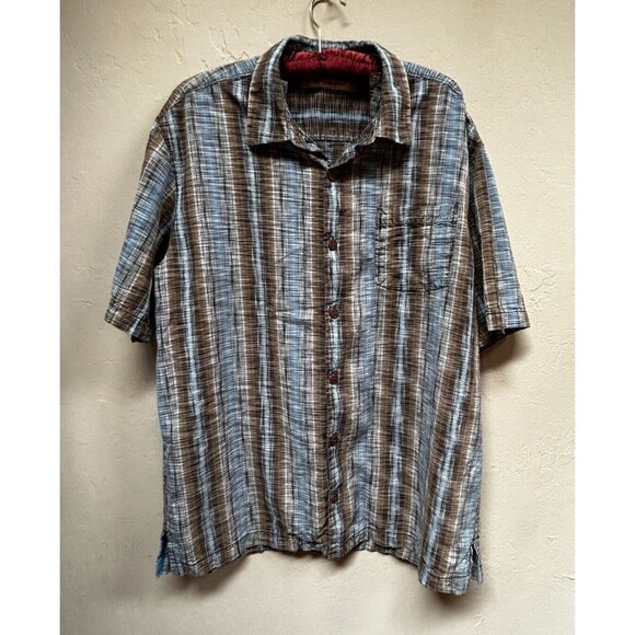 Tommy Bahama Mens Tencel Silk Striped Short Sleeve Camp Shirt Large Multicolor